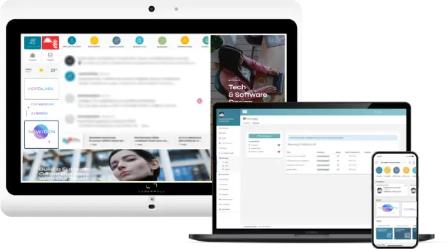 Bacheca aziendale con soluzione completa: schermo touch, CMS ed APP